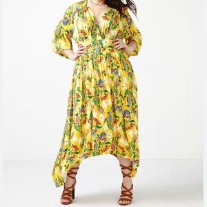 Melissa McCarthy Yellow Floral High Low Dress